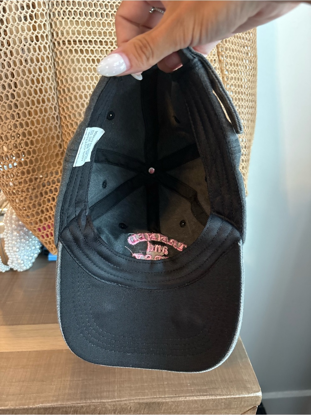 SHEIN Gray Baseball Cap with Pink Embroidered Text - Picture 3 of 3